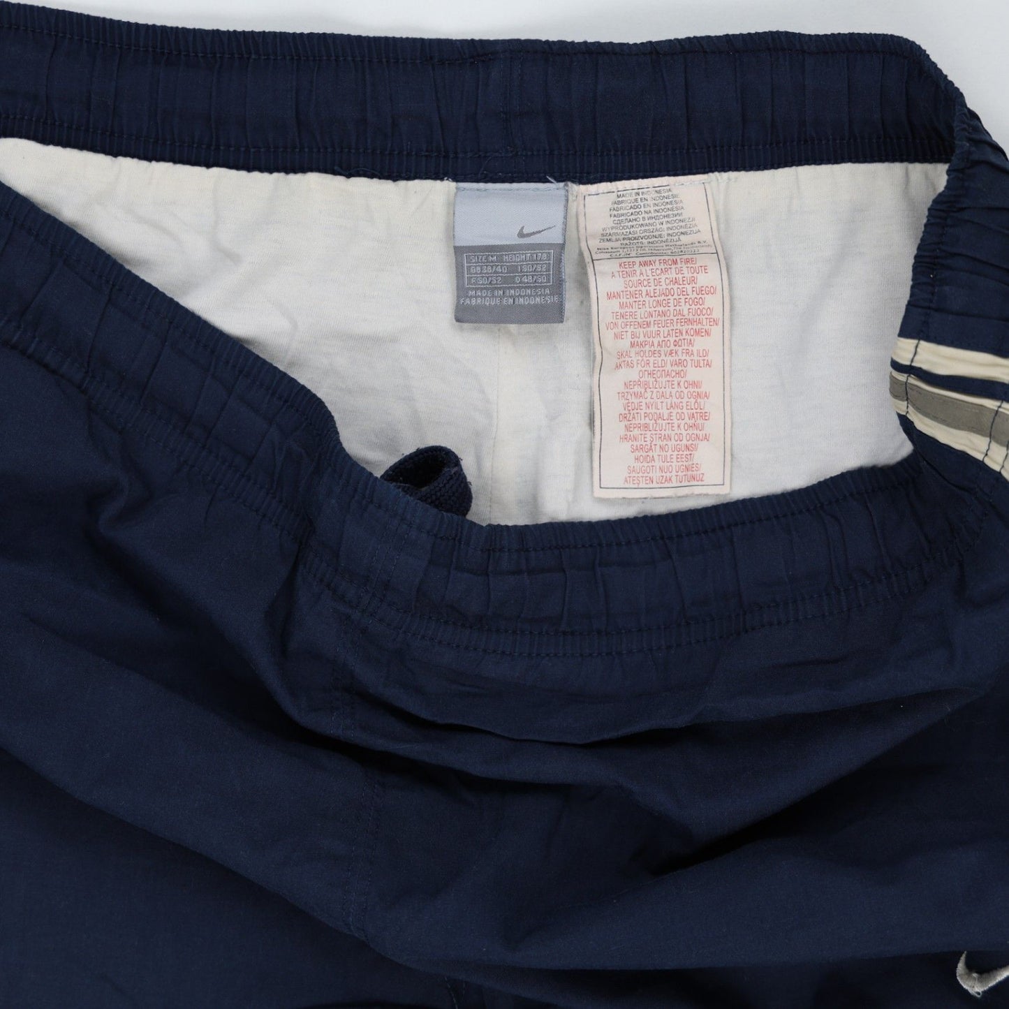 Nike Vintage Navy Blue Stripe Track Trousers Medium Cotton Blend 76cm Inseam 38cm Waist