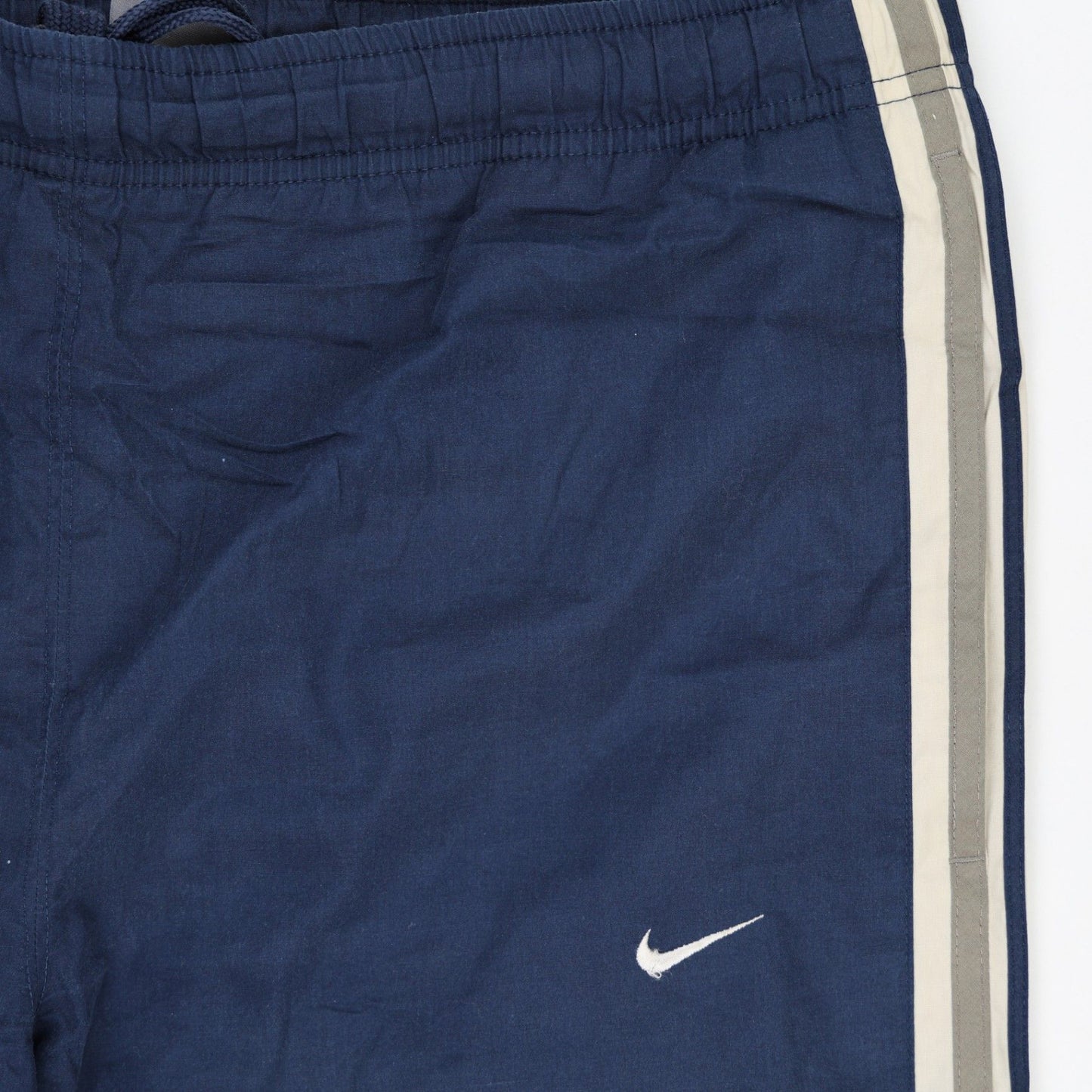 Nike Vintage Navy Blue Stripe Track Trousers Medium Cotton Blend 76cm Inseam 38cm Waist