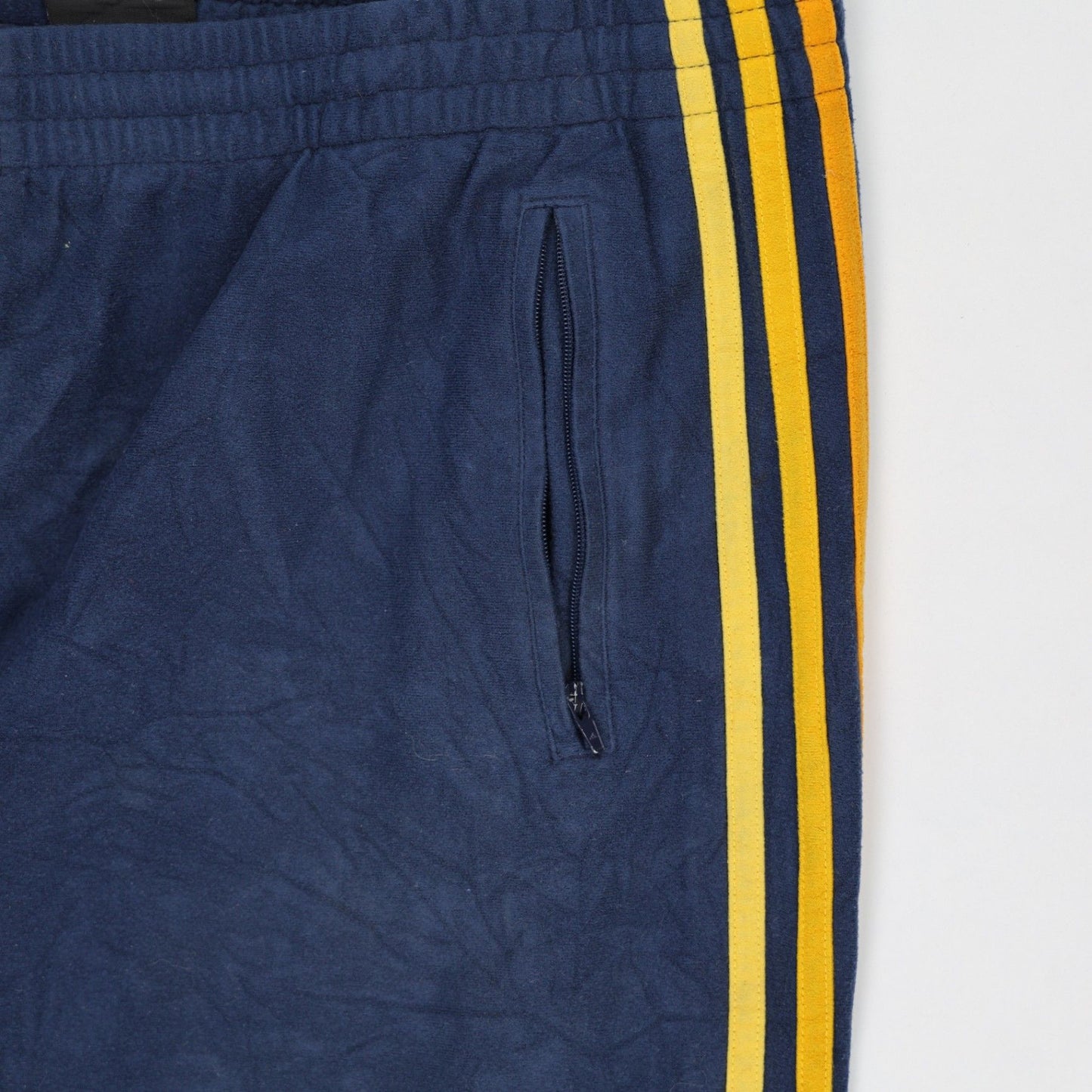adidas Navy Blue Track Pants Medium Polyester Vintage with Yellow Side Stripes