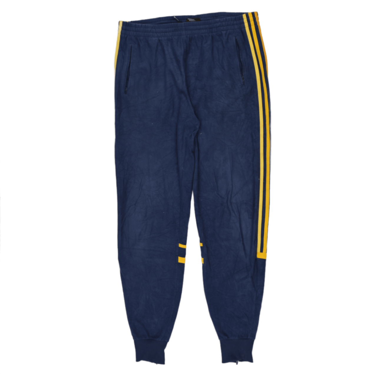 adidas Navy Blue Track Pants Medium Polyester Vintage with Yellow Side Stripes