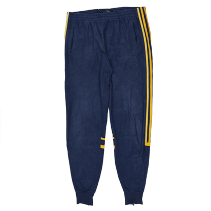 adidas Navy Blue Track Pants Medium Polyester Vintage with Yellow Side Stripes