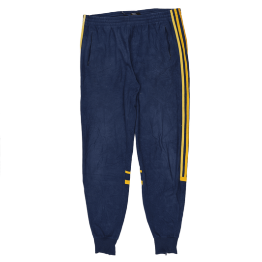 adidas Navy Blue Track Pants Medium Polyester Vintage with Yellow Side Stripes