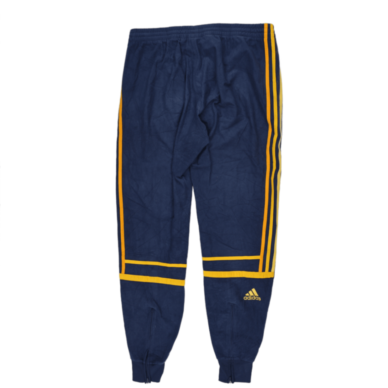 adidas Navy Blue Track Pants Medium Polyester Vintage with Yellow Side Stripes