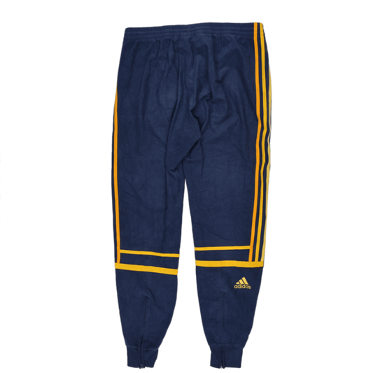 adidas Navy Blue Track Pants Medium Polyester Vintage with Yellow Side Stripes