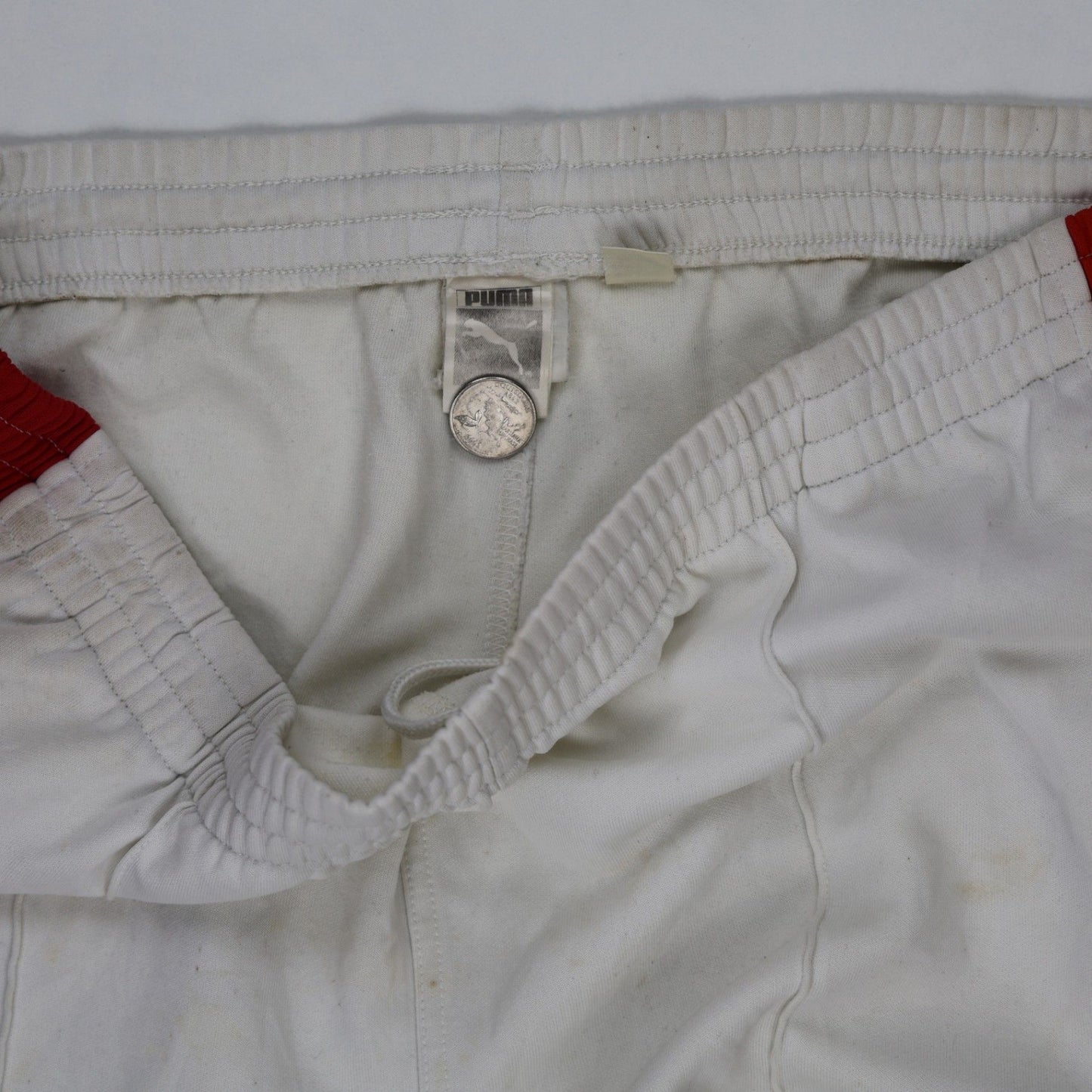 PUMA Men's Vintage White Red Track Pants Size M Polyester Blend 78 Inseam