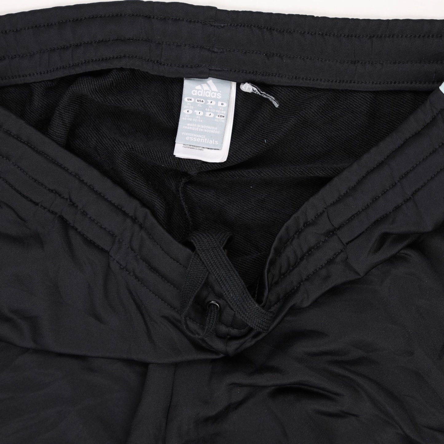 Adidas Essentials Black Track Pants Men's Size L Polyester 77 cm Inseam 42 cm Waist Neon Green Blue Stripes