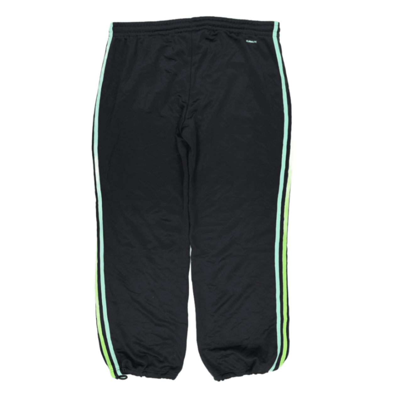 Adidas Essentials Black Track Pants Men's Size L Polyester 77 cm Inseam 42 cm Waist Neon Green Blue Stripes