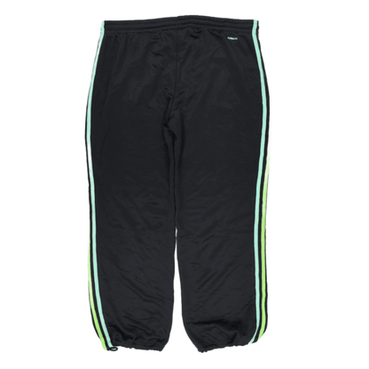 Adidas Essentials Black Track Pants Men's Size L Polyester 77 cm Inseam 42 cm Waist Neon Green Blue Stripes