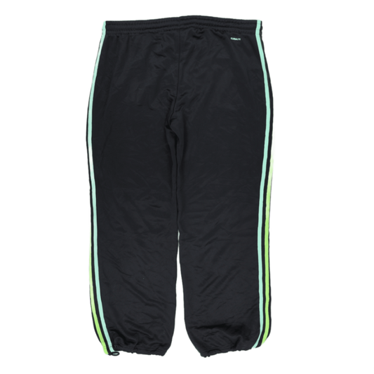Adidas Essentials Black Track Pants Men's Size L Polyester 77 cm Inseam 42 cm Waist Neon Green Blue Stripes