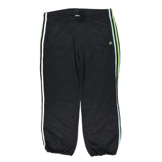 Adidas Essentials Black Track Pants Men's Size L Polyester 77 cm Inseam 42 cm Waist Neon Green Blue Stripes