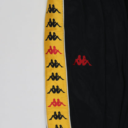 Kappa Black Yellow Logo Tape Track Pants Medium Polyester Vintage Mens Trousers 78 cm Inseam 84 cm Waist