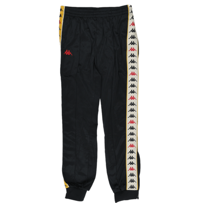 Kappa Black Yellow Logo Tape Track Pants Medium Polyester Vintage Mens Trousers 78 cm Inseam 84 cm Waist