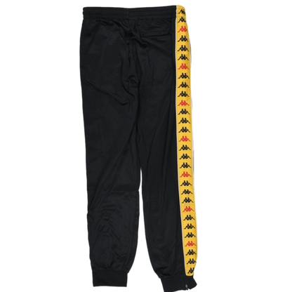 Kappa Black Yellow Logo Tape Track Pants Medium Polyester Vintage Mens Trousers 78 cm Inseam 84 cm Waist