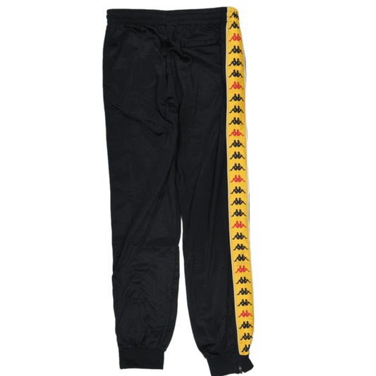 Kappa Black Yellow Logo Tape Track Pants Medium Polyester Vintage Mens Trousers 78 cm Inseam 84 cm Waist