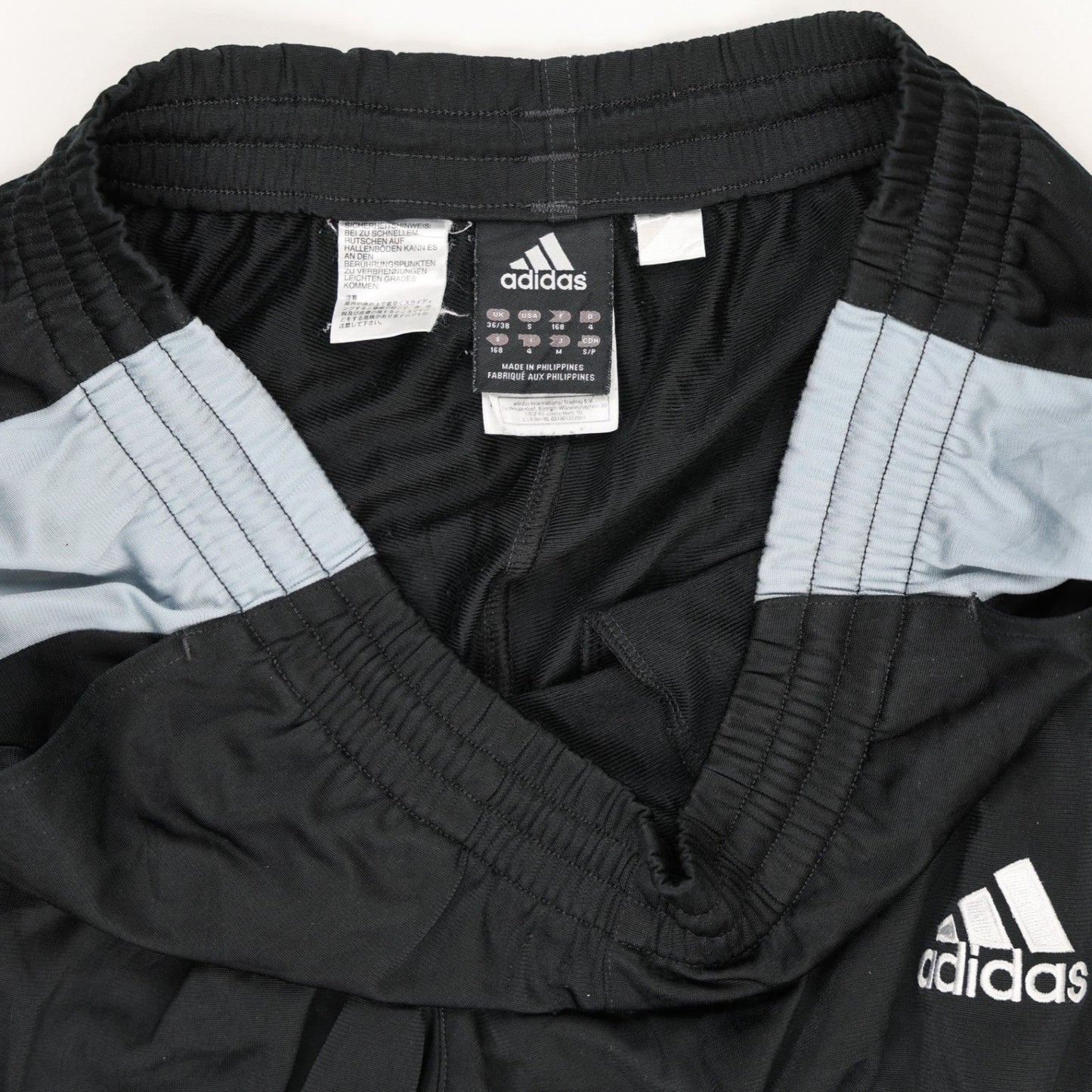 adidas Vintage Black Light Blue Track Trousers Large 78cm Inseam Polyester