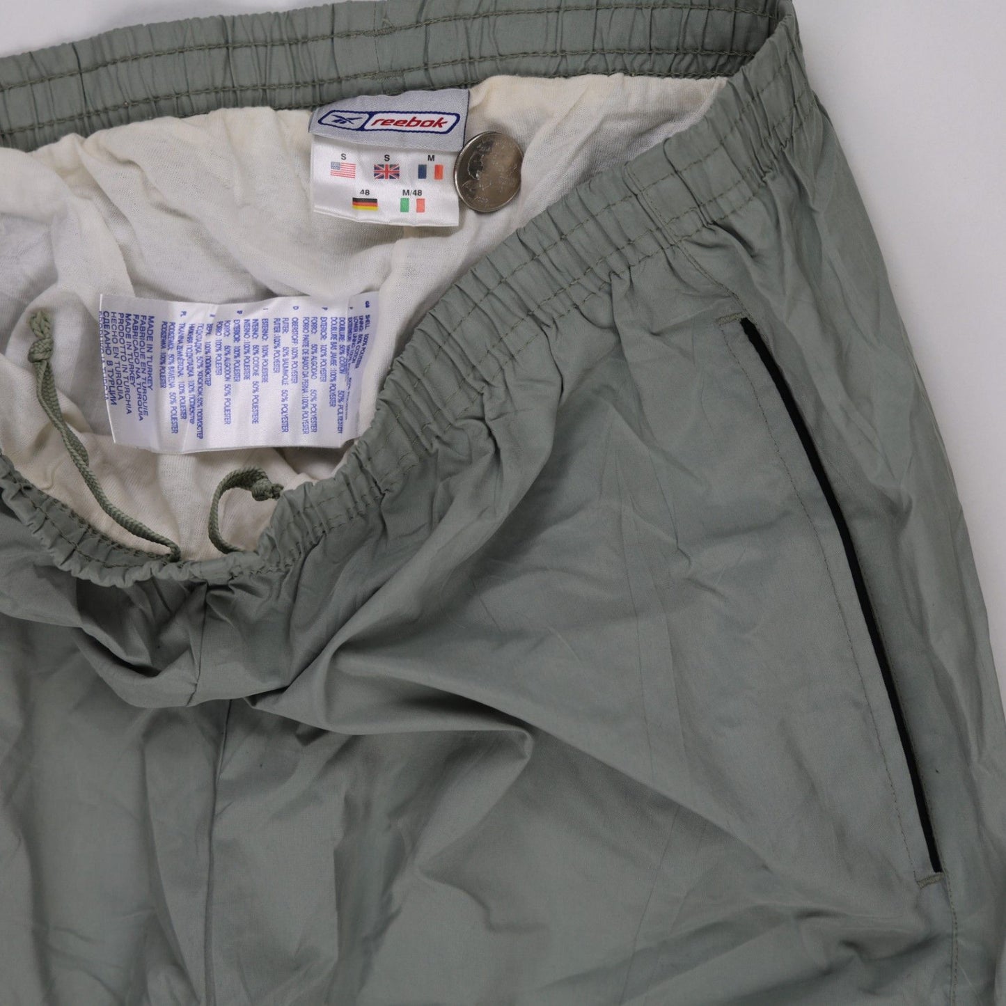 Reebok Vintage Grey Nylon Tracksuit Trousers Size S/M Inseam 76 cm Waist 38-42 cm