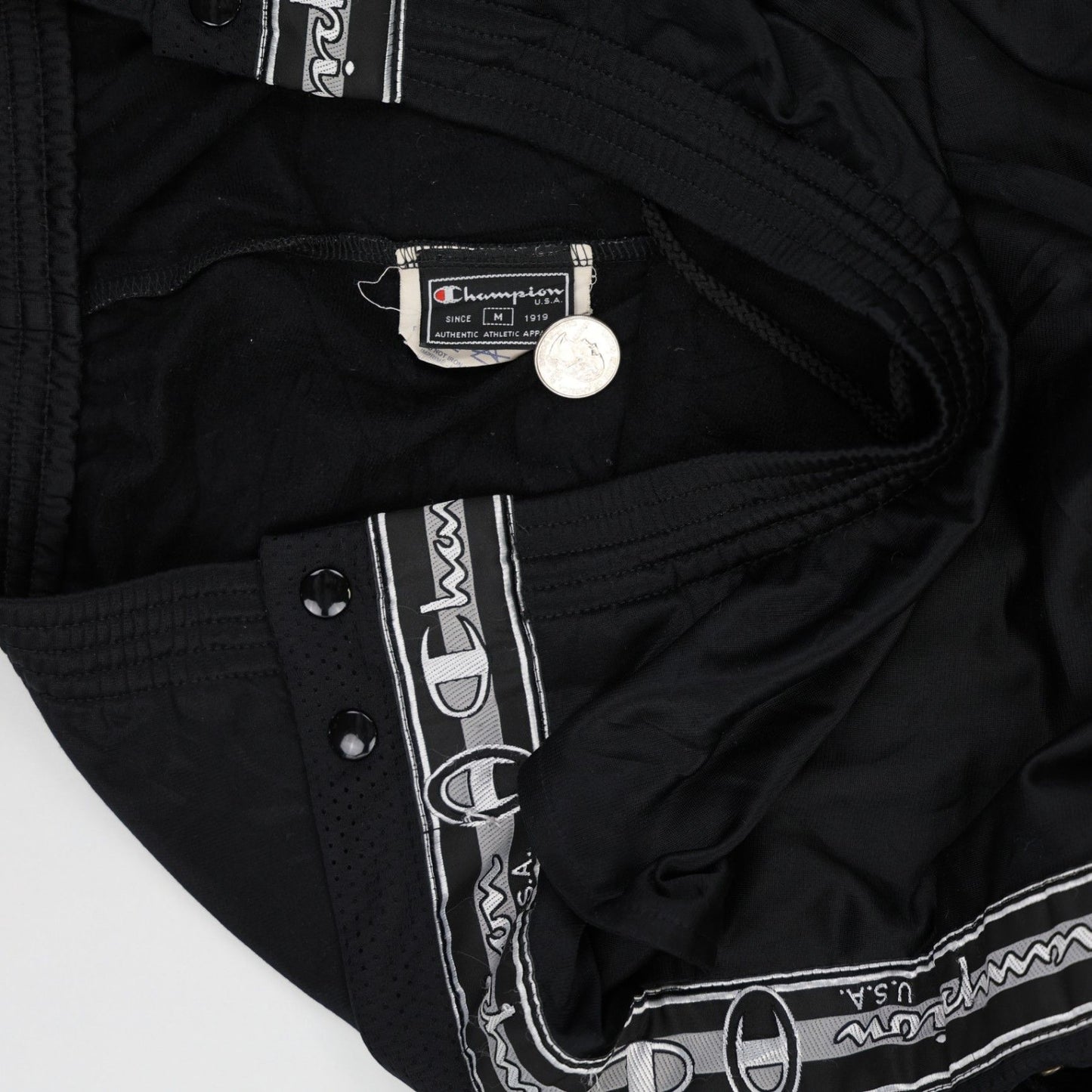 Champion Vintage Black Track Pants Mens Medium 78cm Inseam 80cm Waist Polyester