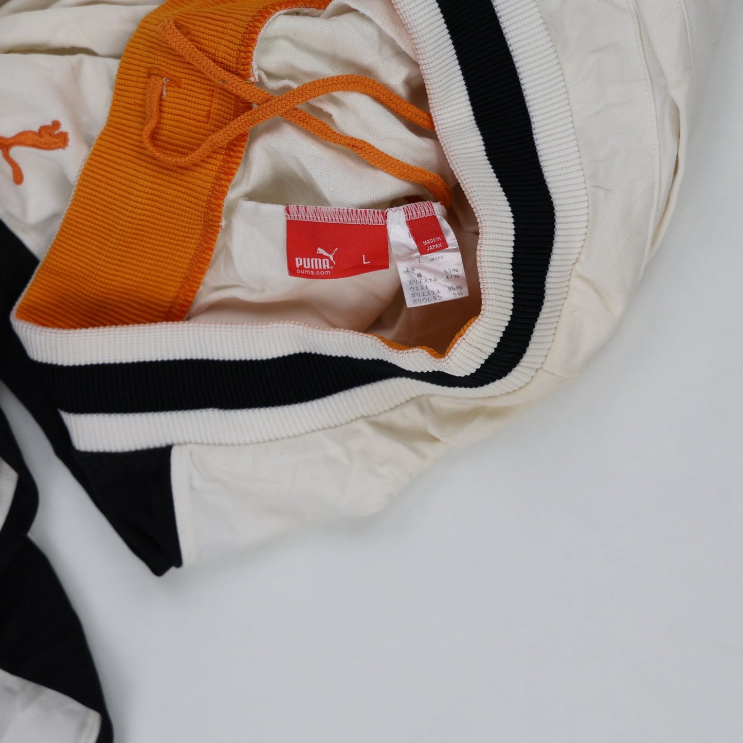 PUMA Vintage White Track Pants Large Polyester with Black Stripes