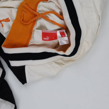 PUMA Vintage White Track Pants Large Polyester with Black Stripes