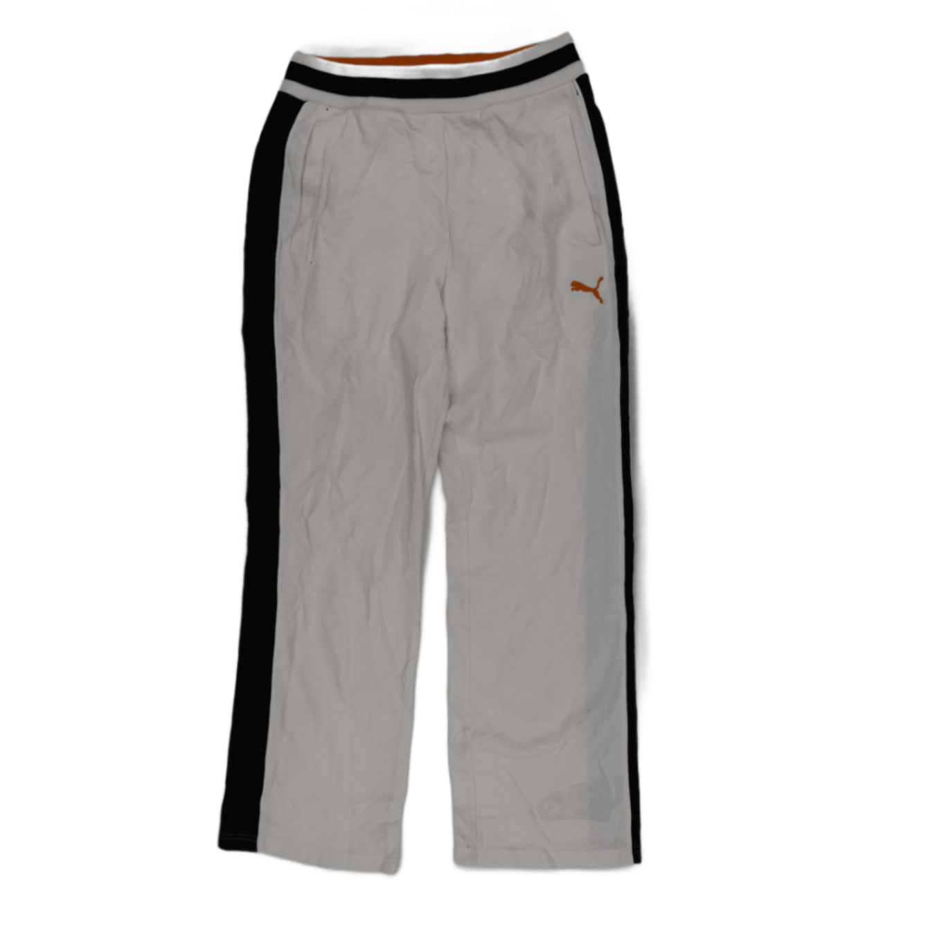 PUMA Vintage White Track Pants Large Polyester with Black Stripes