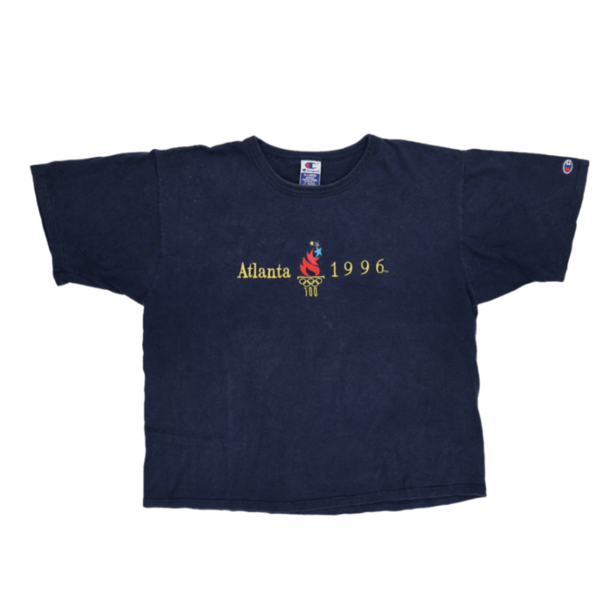 Champion Vintage Atlanta 1996 Olympics T-Shirt Navy X-Large Cotton Unisex Retro Crew Neck