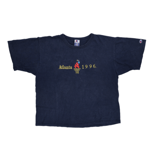 Champion Vintage Atlanta 1996 Olympics T-Shirt Navy X-Large Cotton Unisex Retro Crew Neck