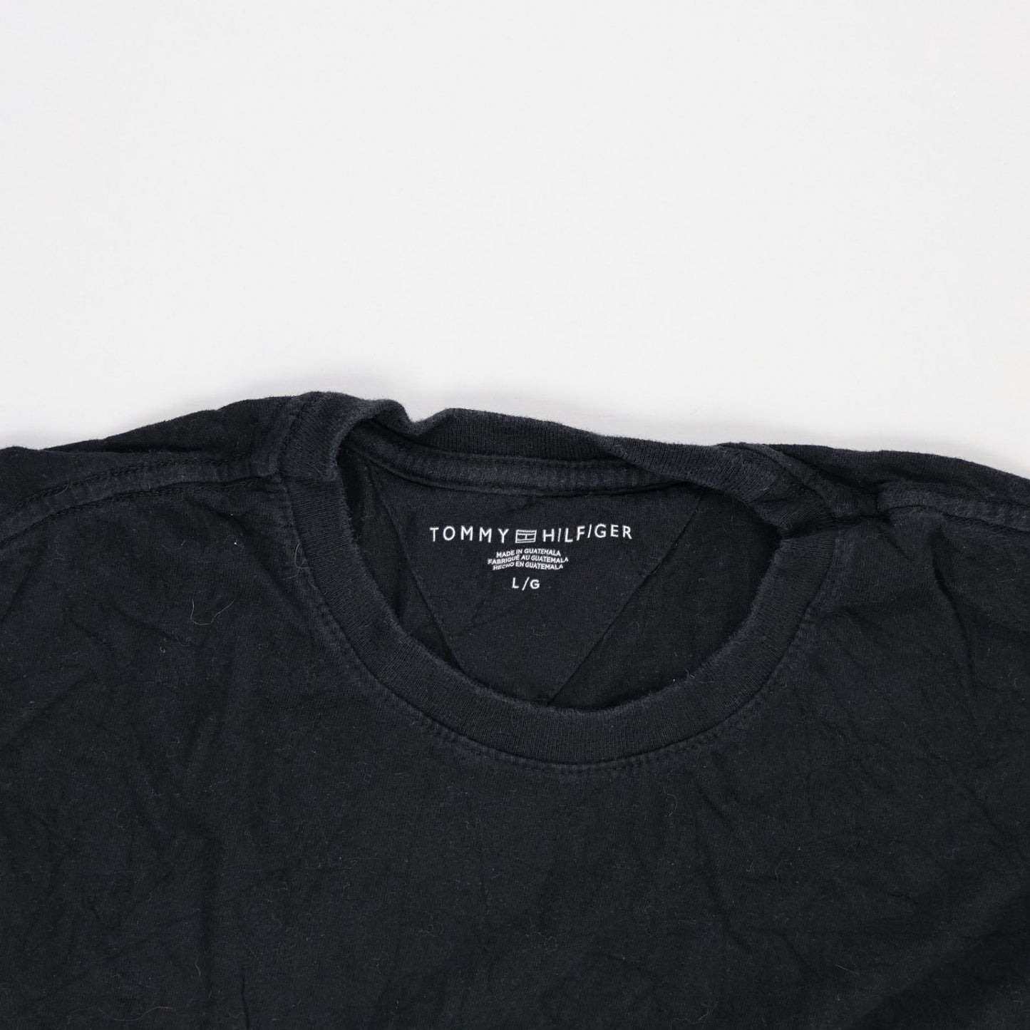 Tommy Hilfiger Logo T-Shirt Black Large Cotton Crew Neck Men's