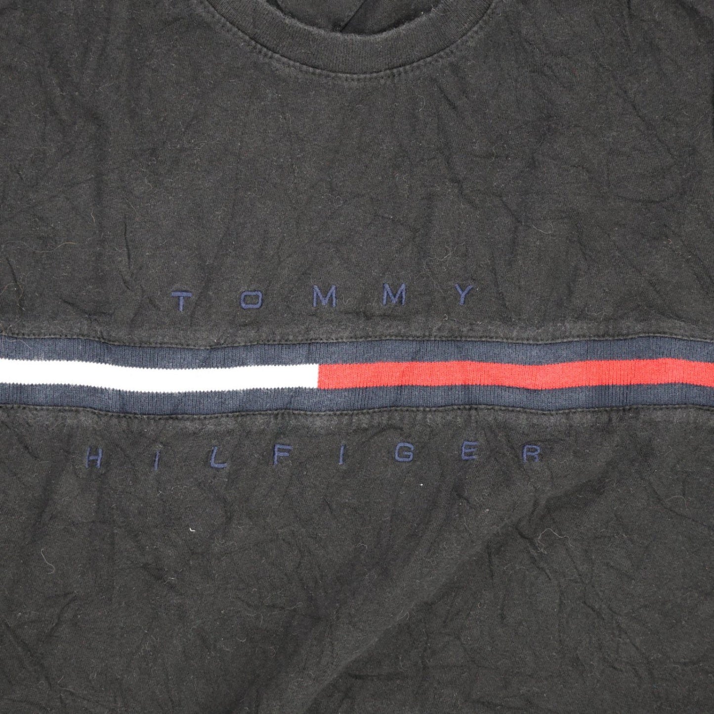 Tommy Hilfiger Logo T-Shirt Black Large Cotton Crew Neck Men's