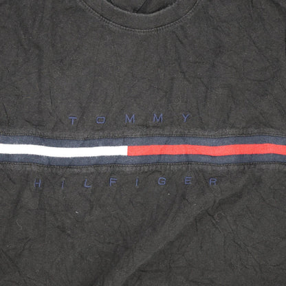 Tommy Hilfiger Logo T-Shirt Black Large Cotton Crew Neck Men's