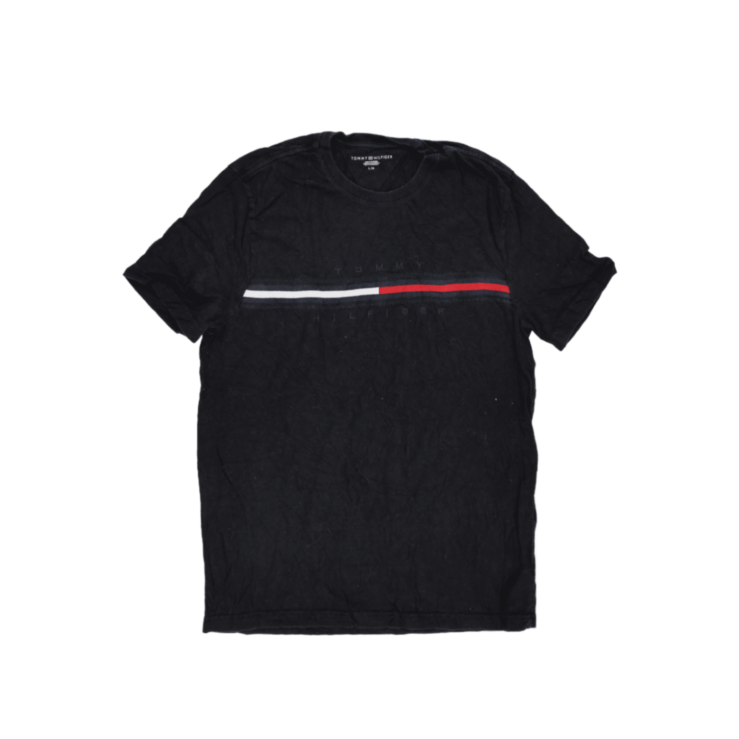 Tommy Hilfiger Logo T-Shirt Black Large Cotton Crew Neck Men's