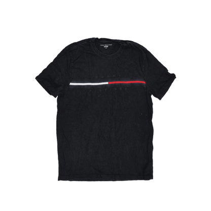 Tommy Hilfiger Logo T-Shirt Black Large Cotton Crew Neck Men's