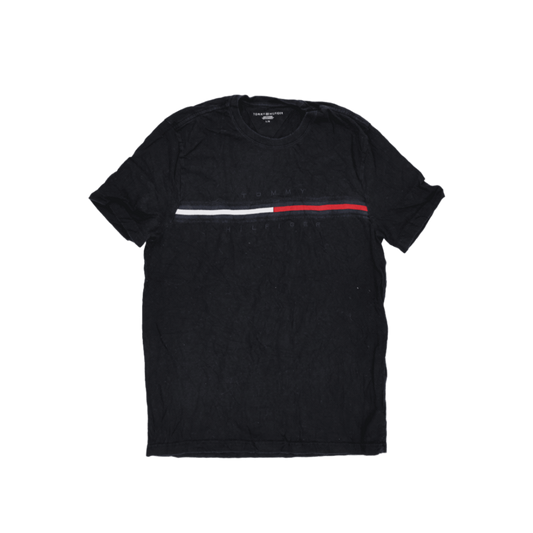 Tommy Hilfiger Logo T-Shirt Black Large Cotton Crew Neck Men's