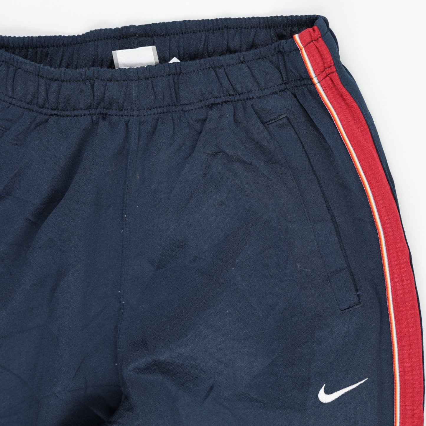 Nike Track Pants Navy Blue Medium Polyester with Red Stripe
