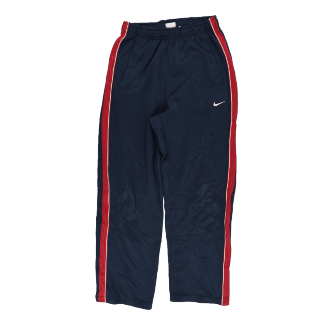 Nike Track Pants Navy Blue Medium Polyester with Red Stripe