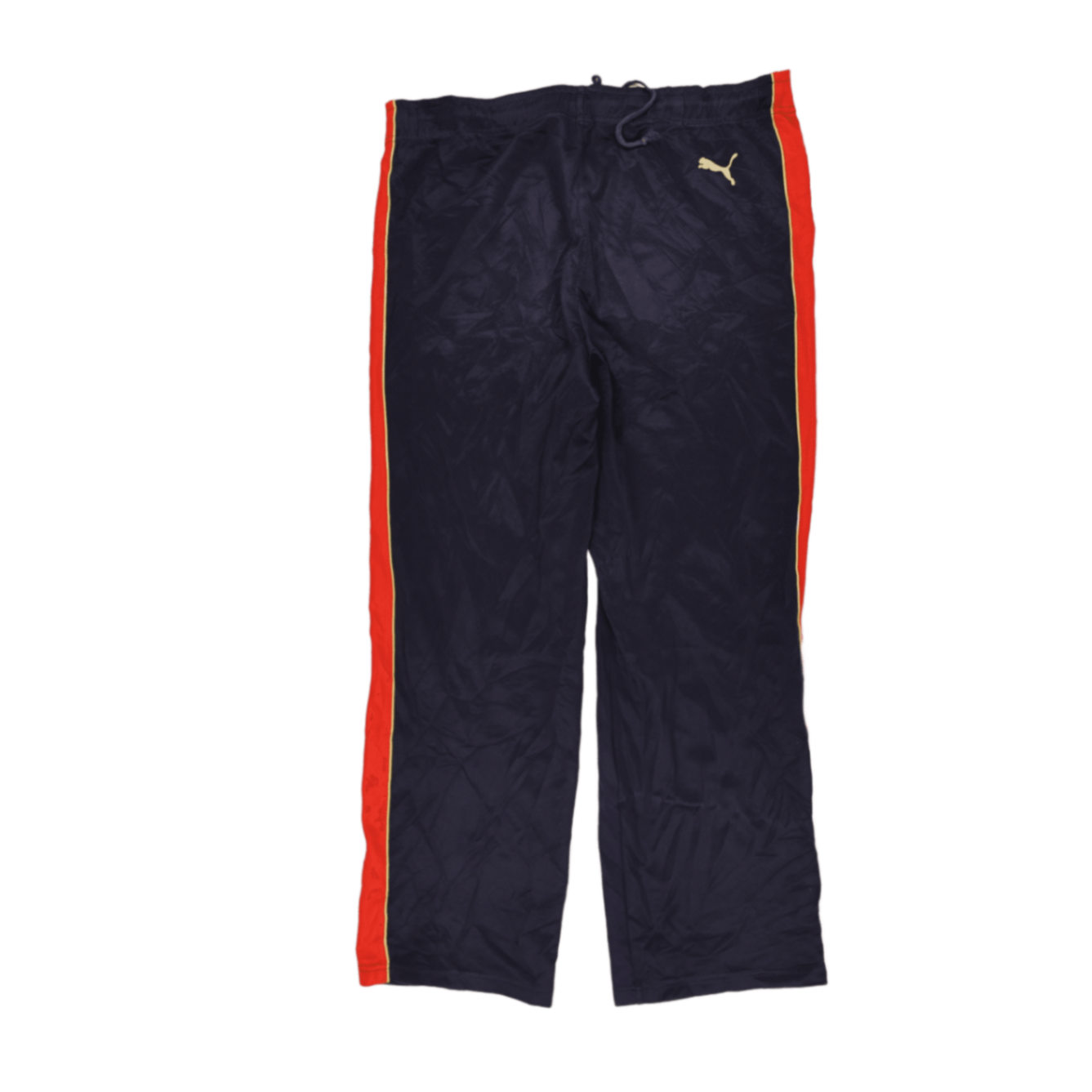 PUMA Vintage Navy Blue Track Pants for Men Large Polyester with Red Side Stripes