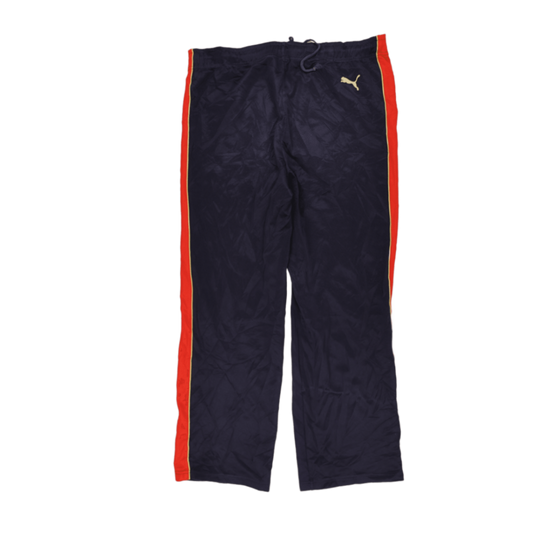 PUMA Vintage Navy Blue Track Pants for Men Large Polyester with Red Side Stripes