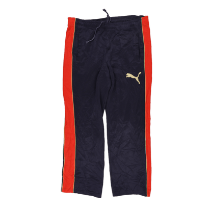 PUMA Vintage Navy Blue Track Pants for Men Large Polyester with Red Side Stripes