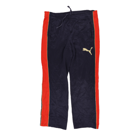 PUMA Vintage Navy Blue Track Pants for Men Large Polyester with Red Side Stripes