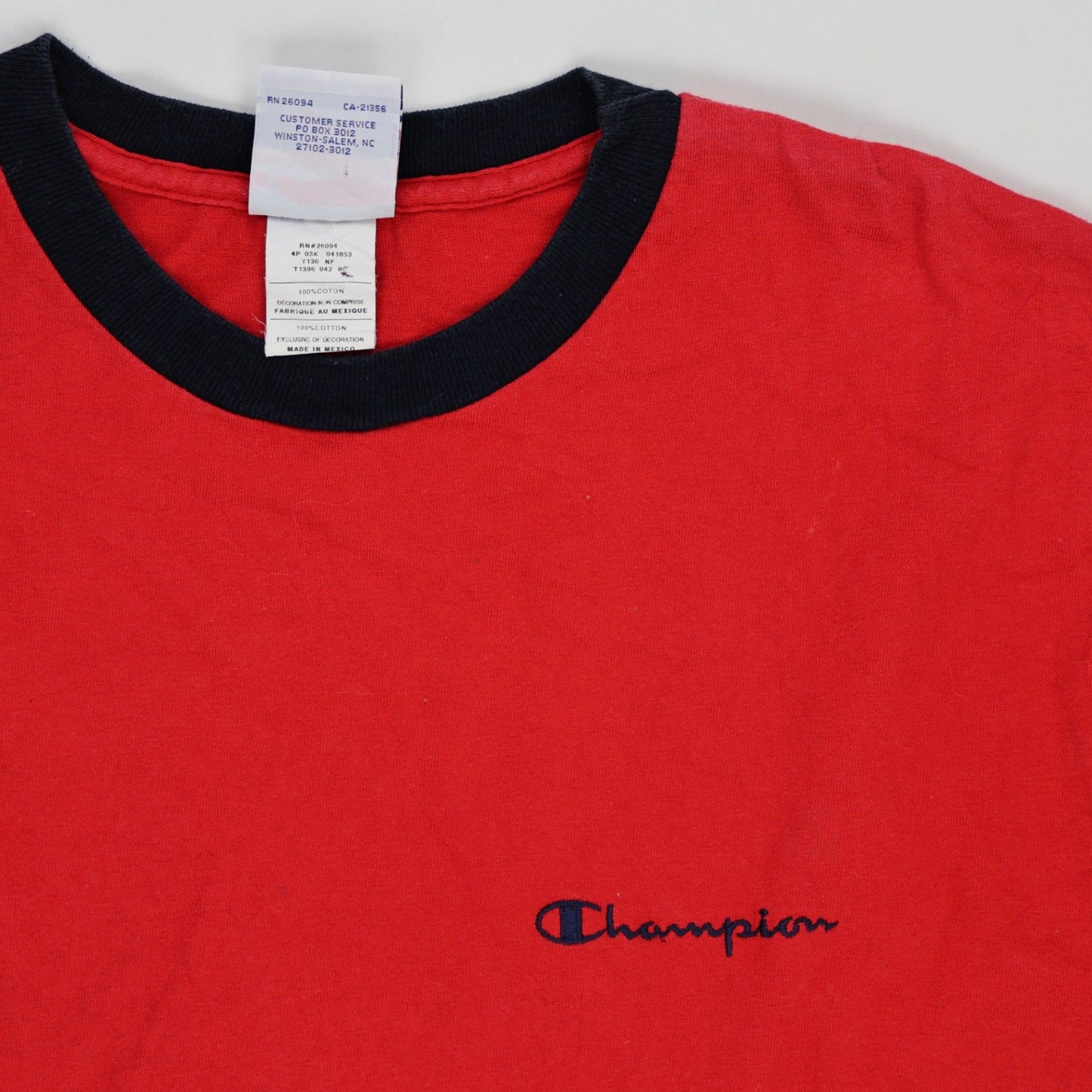 Champion Vintage Red Ringer T-Shirt Large 100 Percent Cotton Crew Neck Men's Clothing