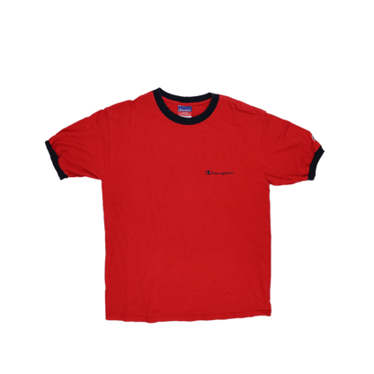 Champion Vintage Red Ringer T-Shirt Large 100 Percent Cotton Crew Neck Men's Clothing