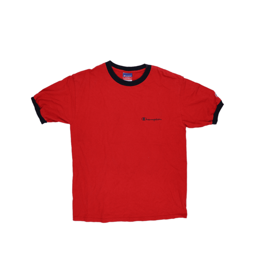 Champion Vintage Red Ringer T-Shirt Large 100 Percent Cotton Crew Neck Men's Clothing