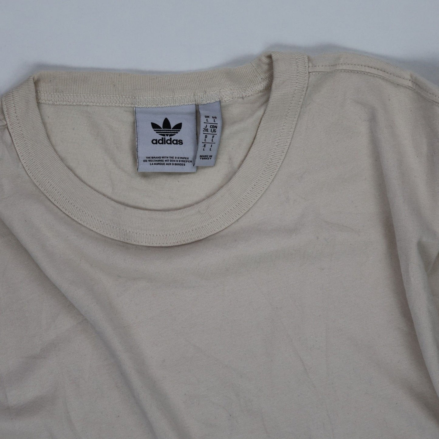 adidas Vintage Beige Oversized T-Shirt Unisex Size L Cotton Crew Neck