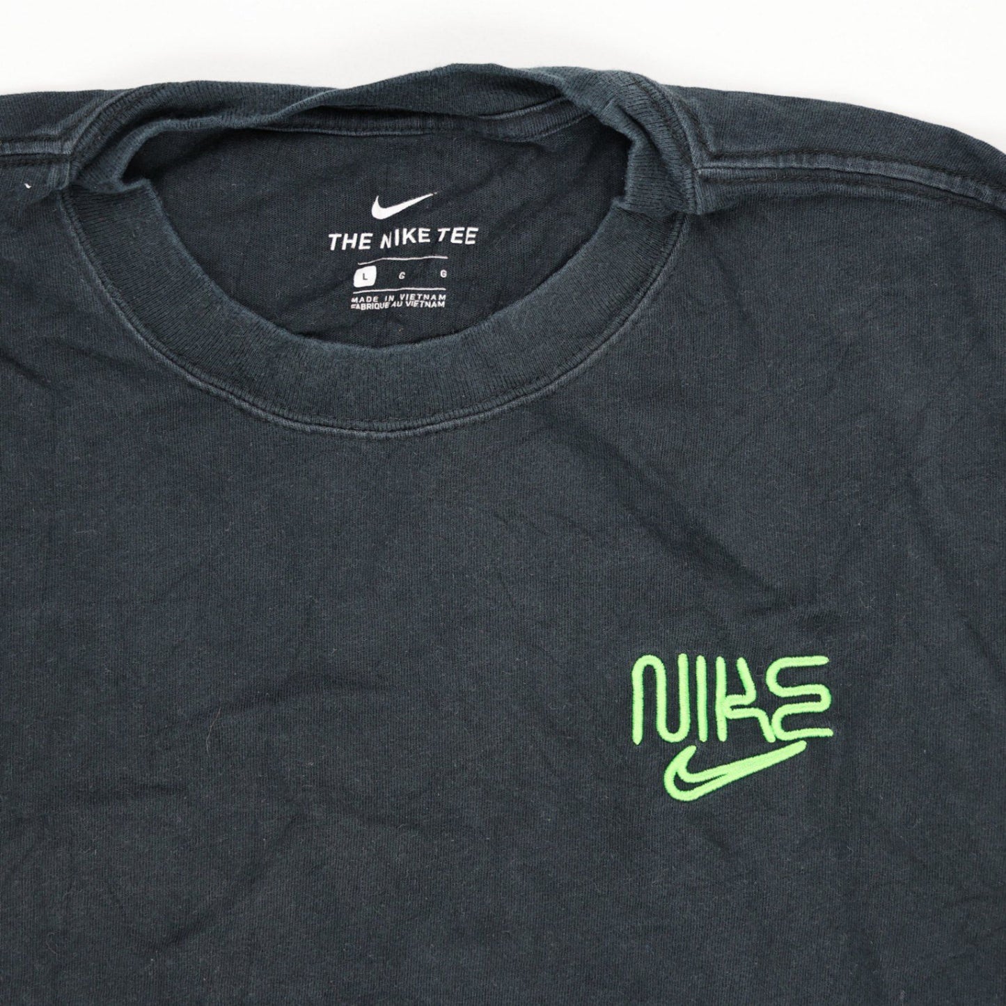 Nike Vintage Neon Logo Black Graphic Tee Unisex Large Cotton Crew Neck T-Shirt