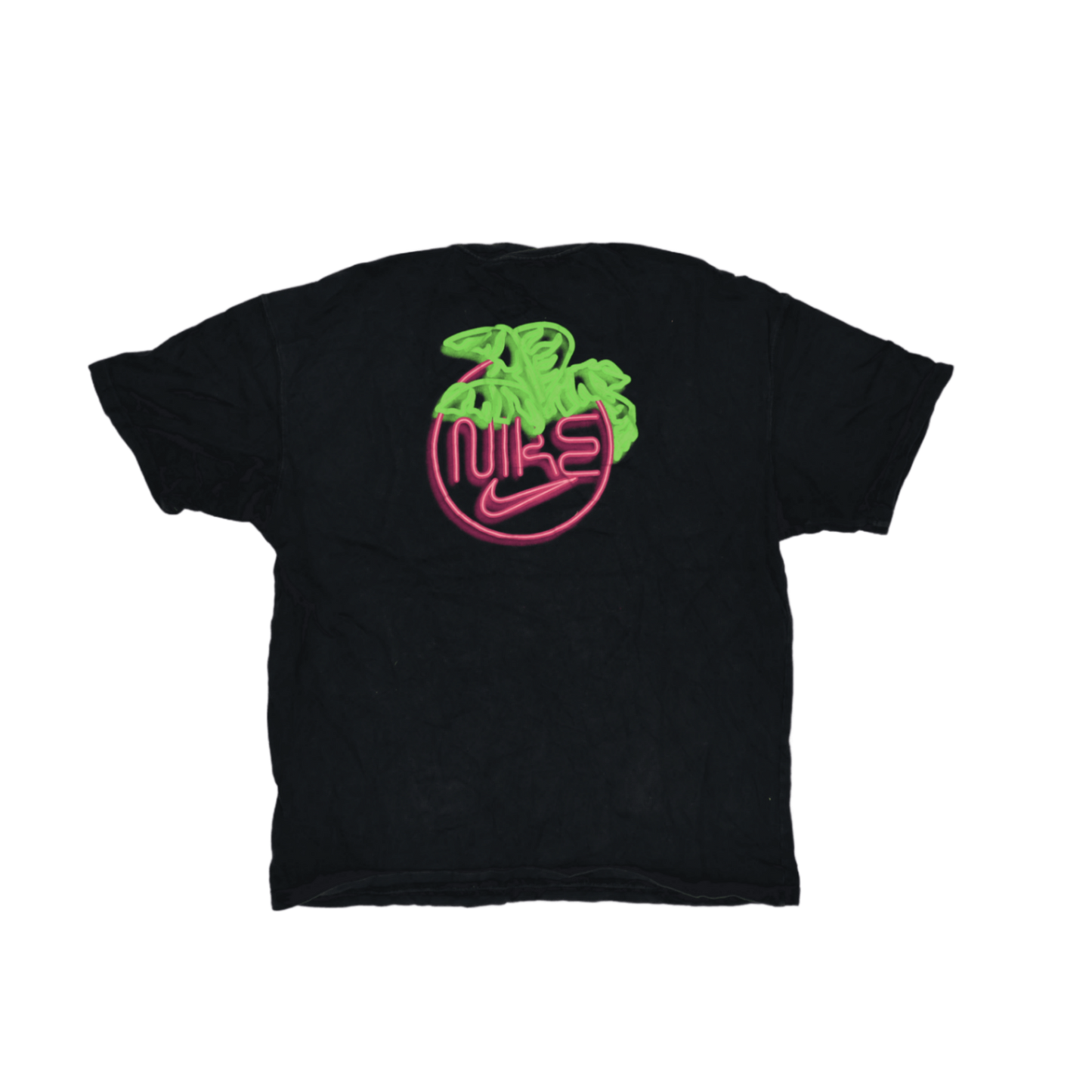 Nike Vintage Neon Logo Black Graphic Tee Unisex Large Cotton Crew Neck T-Shirt