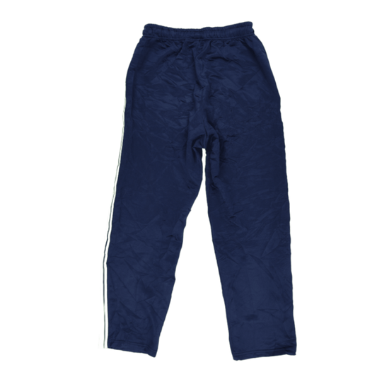 ASICS Vintage Navy Blue Track Trousers Unisex Medium Polyester with Neon Green Stripes