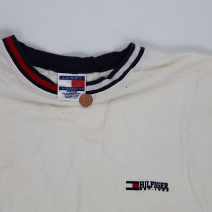 Tommy Hilfiger Vintage White Cotton T-Shirt Large Crew Neck Casual Style
