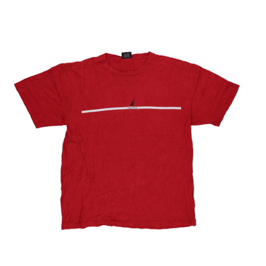 Nautica Red Cotton Crew Neck T-Shirt Men Size Large Vintage Classic