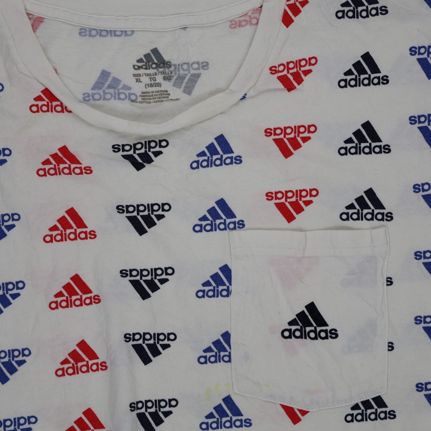 Adidas White Multicolour Logo Print T-Shirt for Men XL 100% Cotton Casual Crew Neck