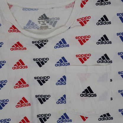 Adidas White Multicolour Logo Print T-Shirt for Men XL 100% Cotton Casual Crew Neck