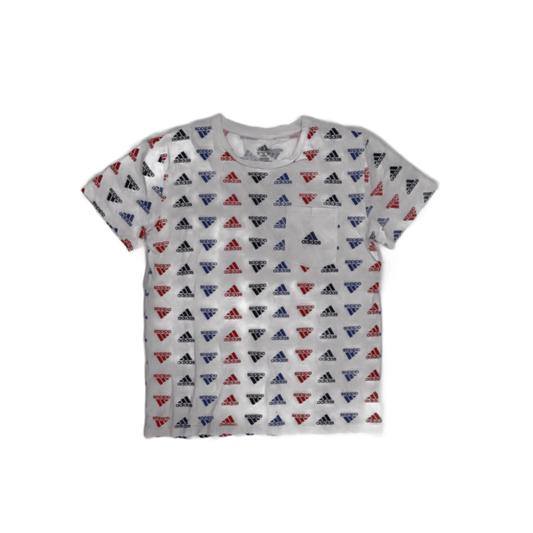 Adidas White Multicolour Logo Print T-Shirt for Men XL 100% Cotton Casual Crew Neck